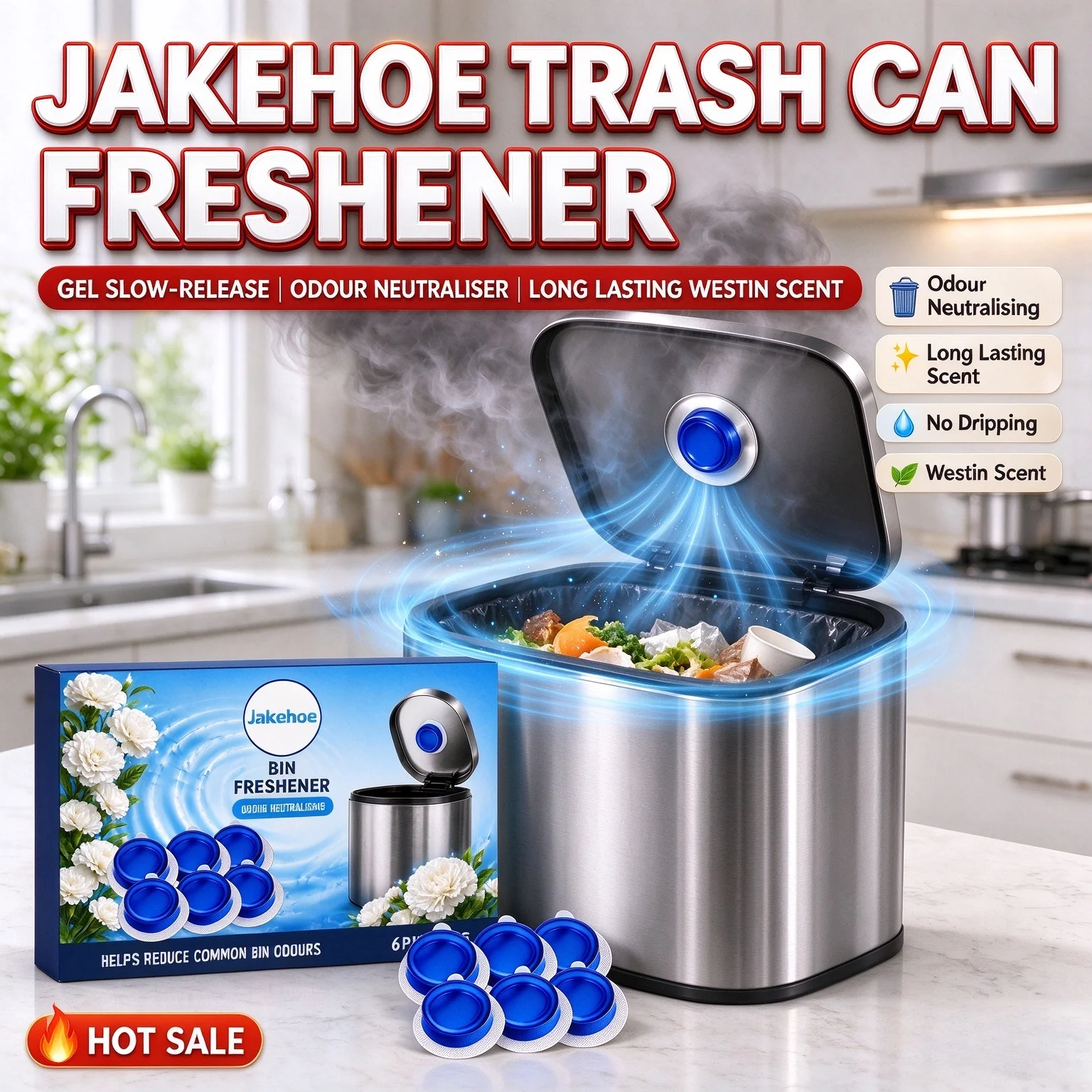 Trash Can Freshen Discs Gel Slow-Release Caps Odour Neutralising No Dripping Long Lasting Westin Scent for Garbage Bin Freshener