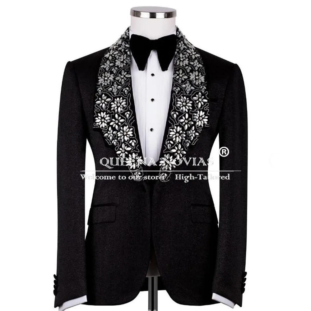 Luxury Groom Wedding Tuxedos Customized Diamond Beaded Designer Prom Blazers Formal Party Suits Men Slim Fit trajes para hombre