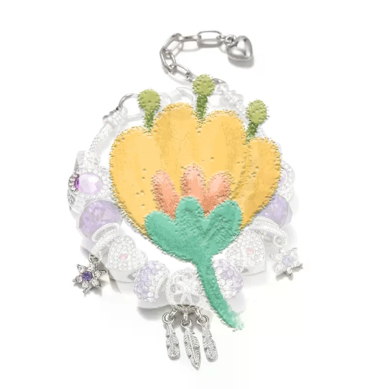 Y2K Vintage Purple Dream Catcher Charm Bracelet Purple Beads Rhinestone Dreamcatcher Pendant Adjustable Chain Bracelet Jewelry