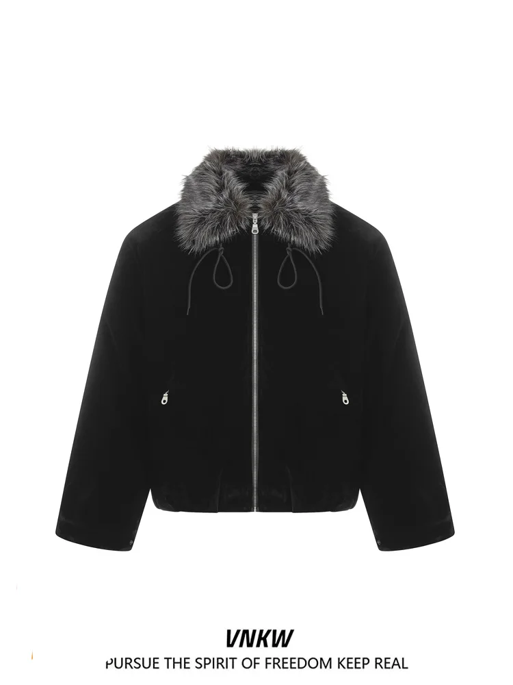 

Винтажная куртка Thiened ort Jaet с меховым воротником для мужчин и женщин, теплая рабочая одежда, свободная верхняя одежда для пар на зиму