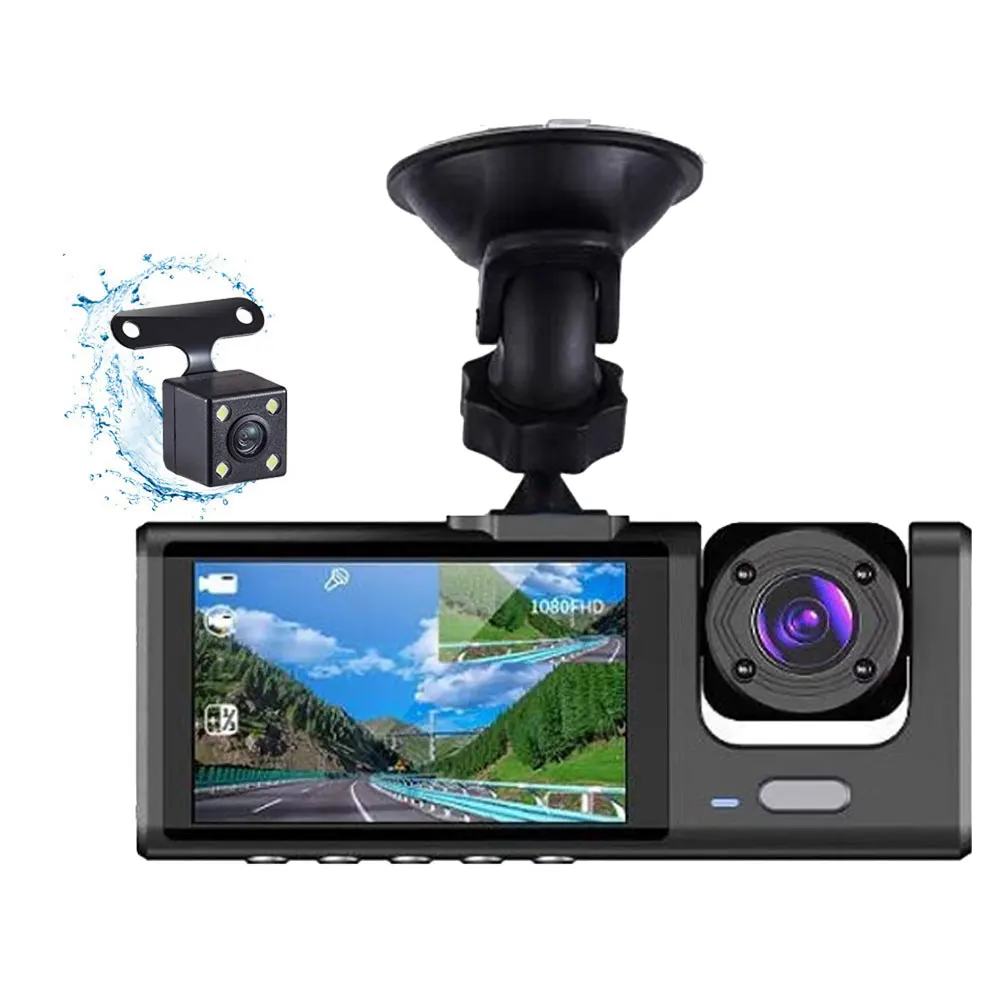 1080P DVR Dash Camera Front & Inside & Rear 2 Inch Screen Dashcam with Night-Vision Loop Recording One-Key Lock Standard - Image 5