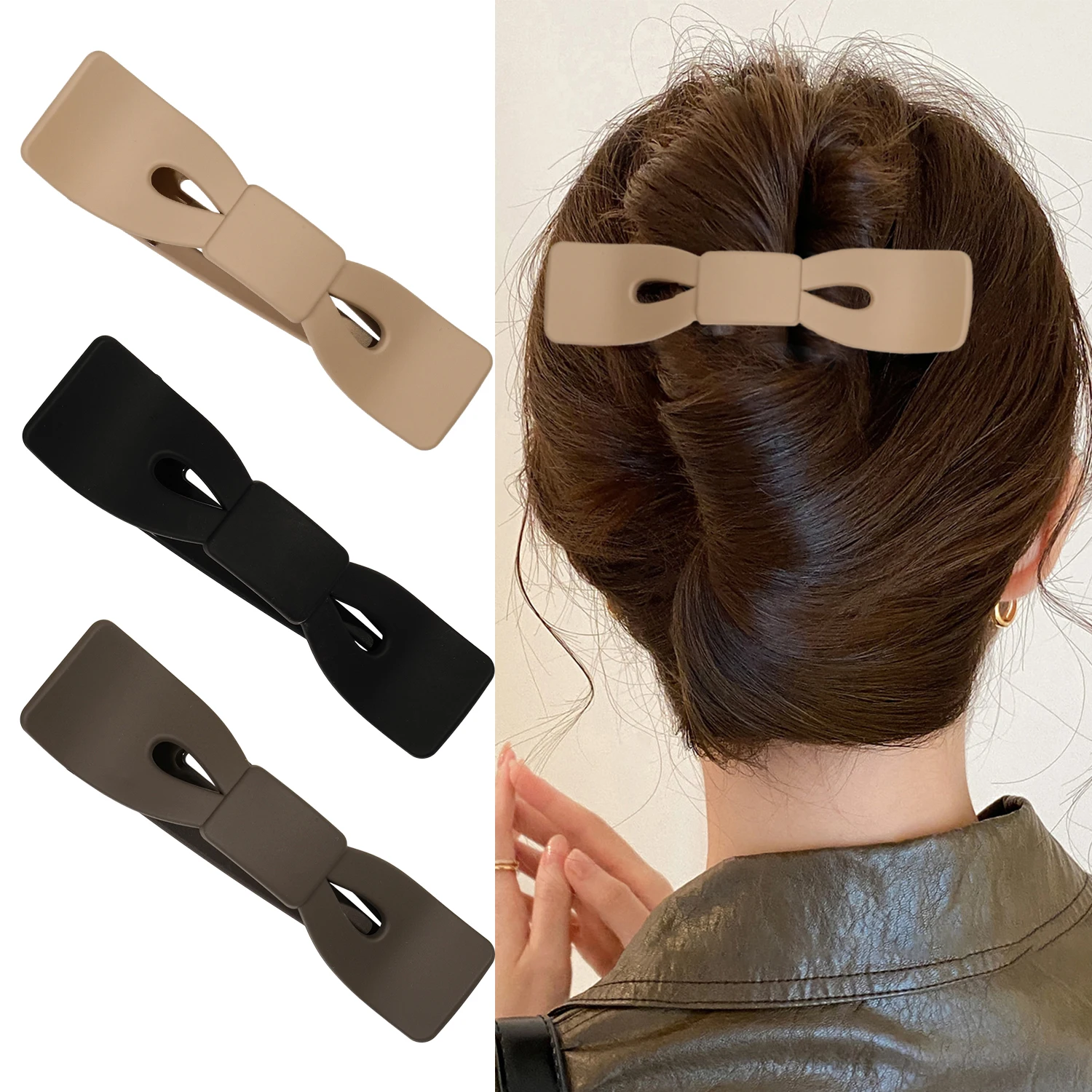 

Bow Matte Hair Claw Crab Barrette Duckbill Hair Clip for Women Fashion Acrylic Hairpin Ponytail Girls Hair Accessories Headwear