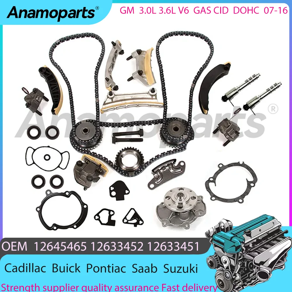 Engine Timing Chain Kit Water pump VTC Solenoid For 07-16 GM Cadillac Buick Pontiac Saab Suzuki 3.0 3.6 L T V6 GAS DOHC 12623513