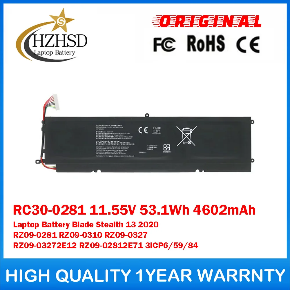RC30-0281 11,55 В, 53,1 Втч, 4602 мАч, оригинальный аккумулятор для ноутбука Razer Blade Stealth 13 2020 RZ09-0281/-0310/-0327/-03272E12
