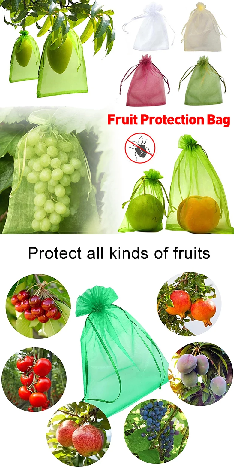 20-100 stücke Erdbeere Trauben Obst Wachsen Taschen Netting Mesh Gemüse Pflanzen Schutz Taschen Für Schädlingsbekämpfung Anti-vogel garten Werkzeuge – Detail 1