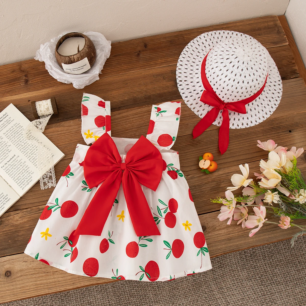 Baby Dresses Summer Cotton Bow Fruit Print Sleeveless Baby Girl Dress Cartoon Cute Beach Baby Girl Clothing