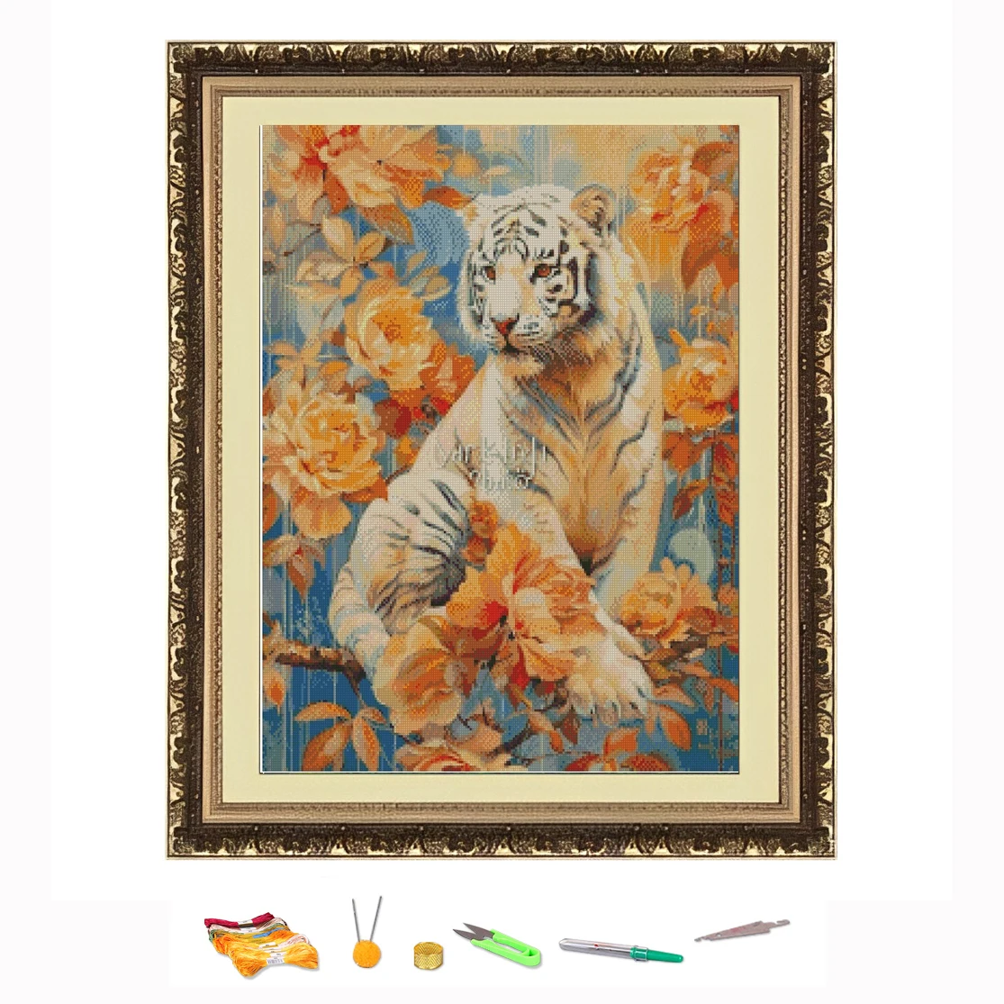 Cross Stitch Embroidery Kits colorful Tiger Flowers Scenery Cotton Thread Painting DIY Needlework Counted Printed on Canvas11CT