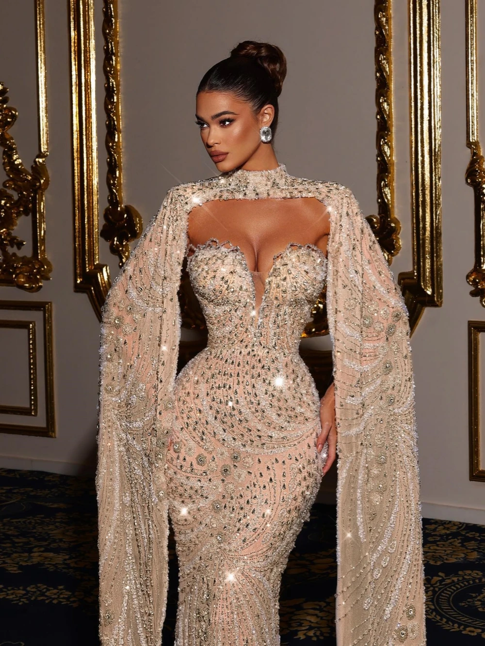Luxury Embroidery Beaded Two Pieces Mermaid Long Shiny Rhinestones Wedding Dress Bridal Gown 2026 Customized Dresses For Bride