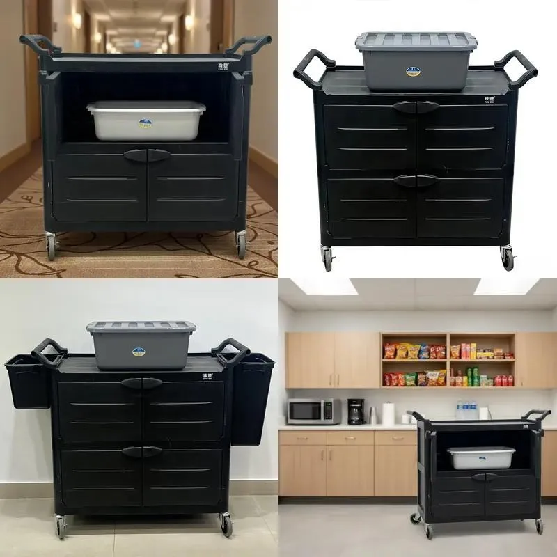 Plastic Aluminum Alloy Two Tier Service Cart for Restaurant Hotel Room Modern Multifunctional Trolley 10L Capacity