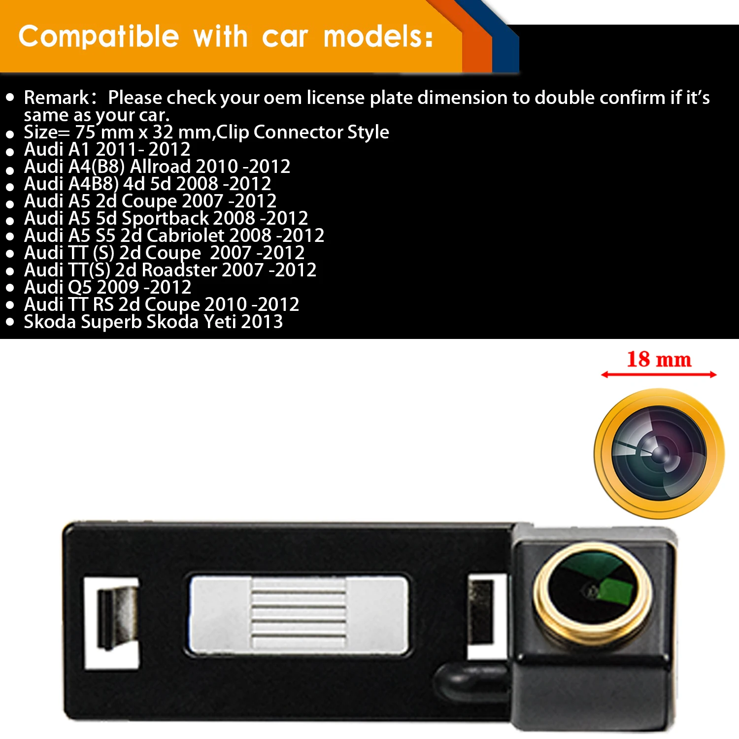 HD 720p License Plate Light Rear View Camera for Audi A1 A4 B8 A5 5D S5 TT Roadster Q5 RS Coupe Cabriolet/Skoda Superb Yeti 2013