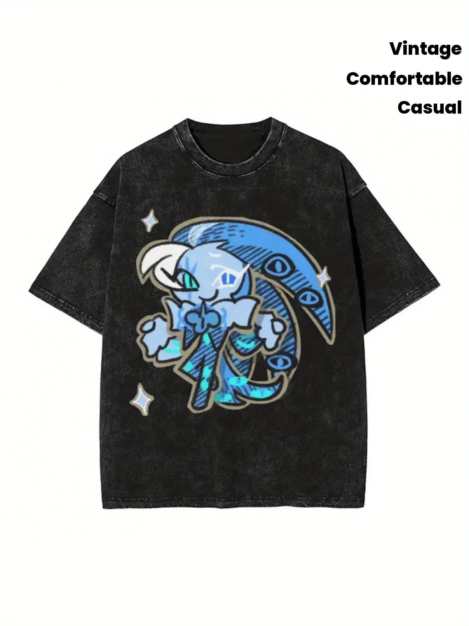 

Men & Women'S Vintage Washed T-Shirts - Cookie Run Kingdom Graphic, Loose Fit Cotton Tees with Blue & White Design