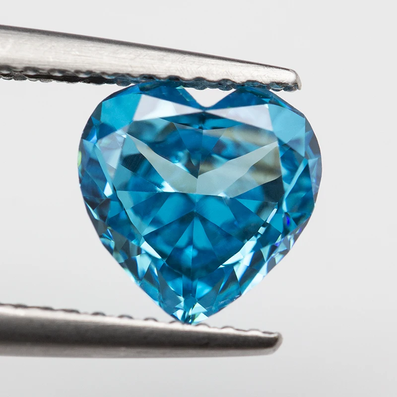 New Aquamarine Heart Crushed Ice Cut Cubic Zirconia High Carbon Lab Diamond CZ Gemstone 4K Cut 5A+ Quality for Jewelry Making