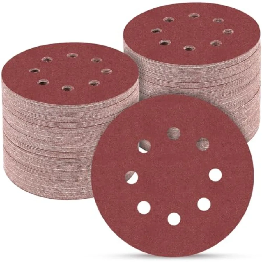 

100 PCS 5 Inch Sanding Discs 220 Grit, Round Hook and Loop Sandpaper for Random Orbital Sander