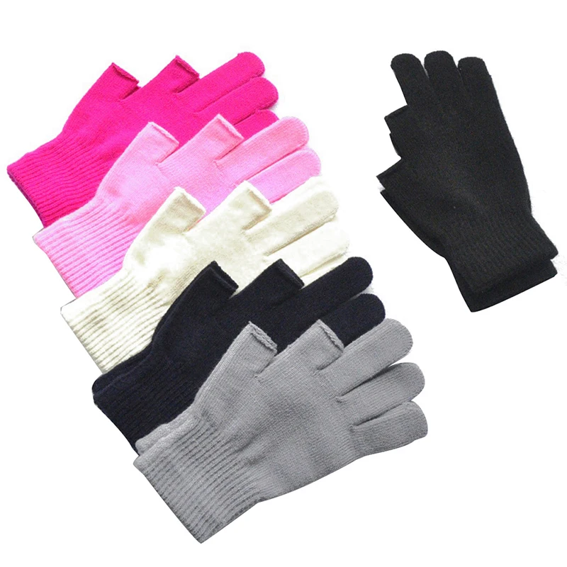 Unisex Half Finger Gloves Knit Gloves Winter Warm Work Gloves Two-finger Exposed Writing Games Playing Phone Fingerless Gloves