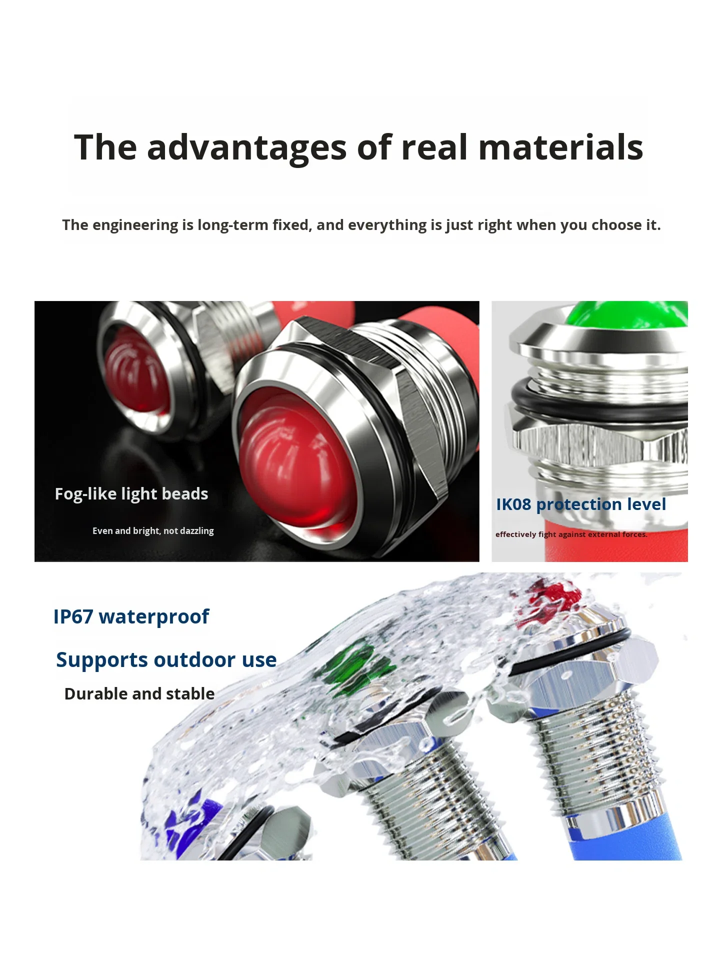HBAN IP67 Metal LED RGB Tri-Color 220vac pilot Light UL Certified 6mm IP67 Equipment Indicator Lights with Wires