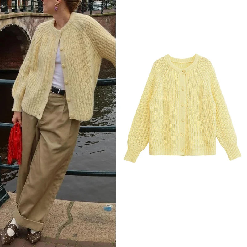 

2025 New Womens Fashion French Stick Stitch Single Breasted Knitted Cardigan Jacket Fall Layering Everyday Outing Trafizaran