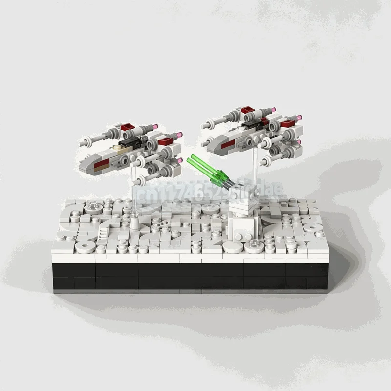 NEW 536PCS MOC Micro Sci-Fi Space Battle Diorama X Wing Fighter Attack Model Custom Building Blocks DIY Creative Assembly Gift