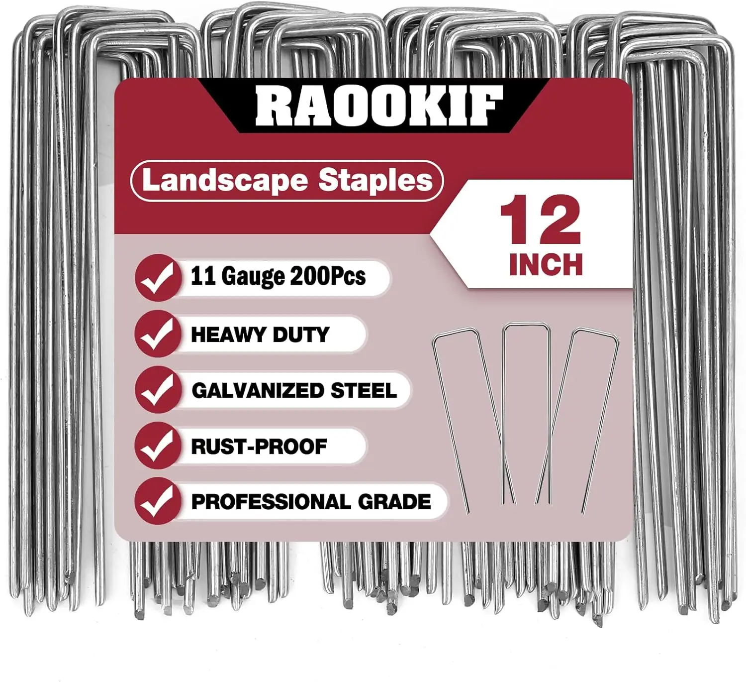 

12 Inch Galvanized Garden Landscape Staples, 200Pcs Heavy Duty Metal Stakes for Fence and Fabric Decoration