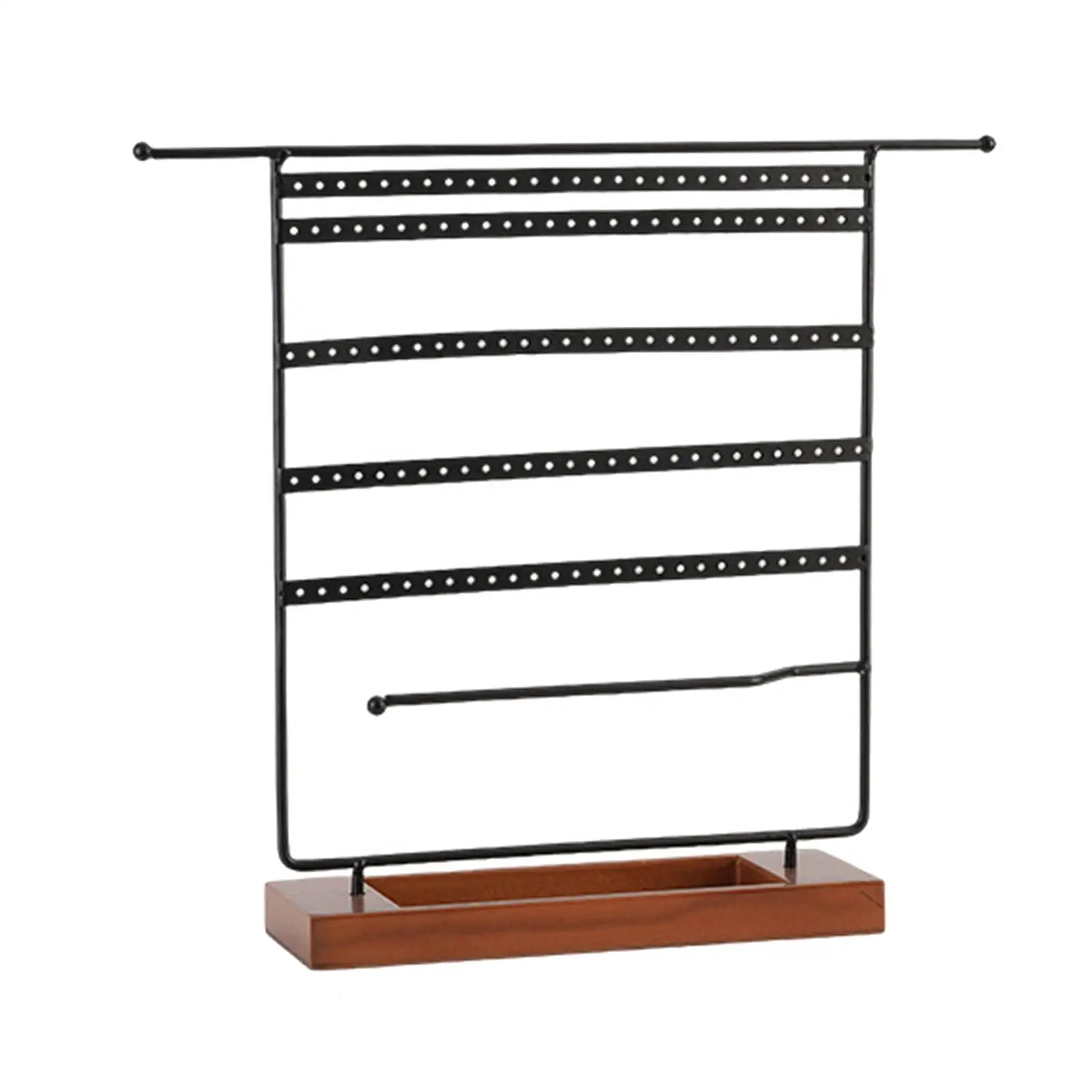

Deluxe 7 Tier Jewelry Organizer Holder with Wooden Tray Free Standing Ear Stud Holder Bracelet Holder for dresser Bedroom