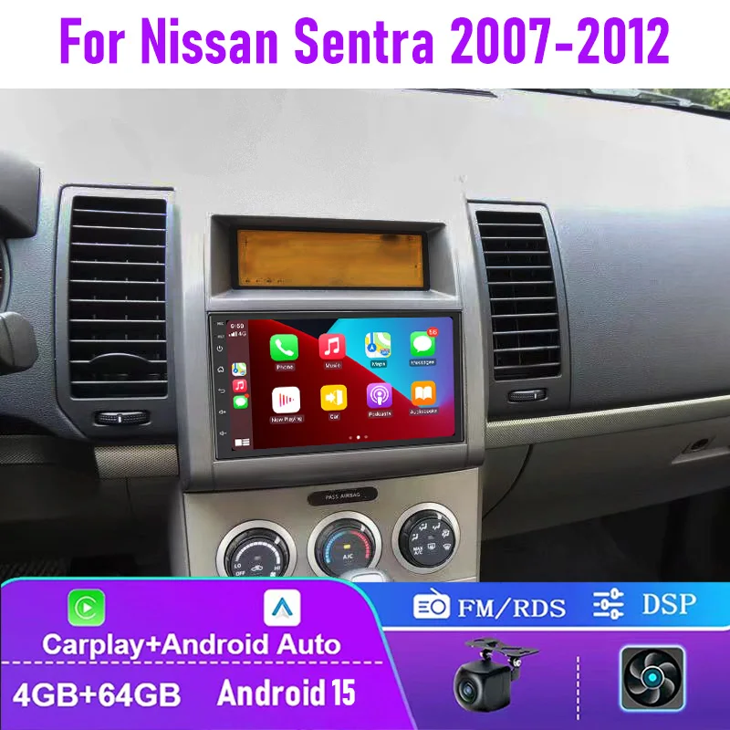 

7" 4+64GB For Nissan Sentra 2007-2012 Car Radio Wireless Carplay Google Map Android 15 Auto 2DIN GPS Navi FM Rear Camera