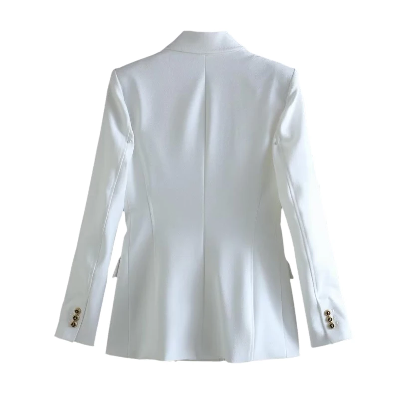 TRAF-Blazer Long Blanc à Manches sulfpour Femme, Veste Croisée, Tenue de Bureau, Streetwear