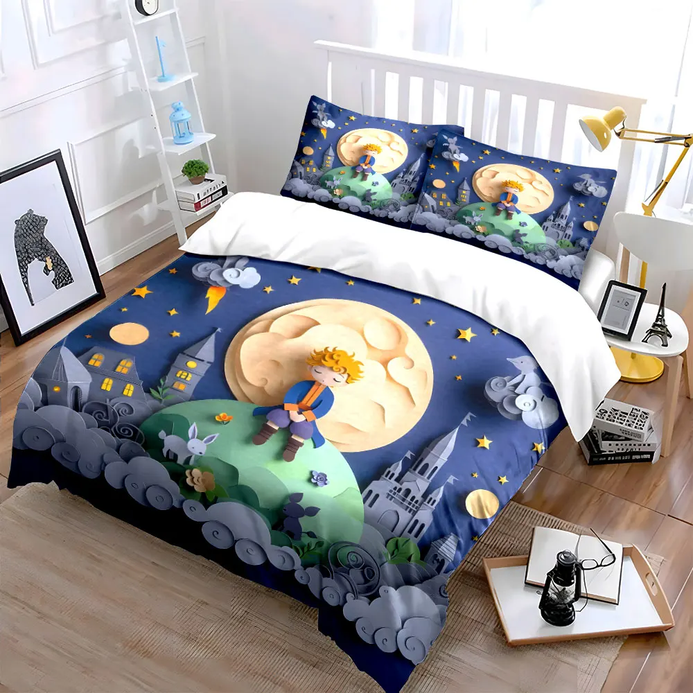Whimsical Fairy Tale Night Illustration Bedding Set for Kids Luxury Gift 3pcs Digital Print Comforter Set Soft Comfortable