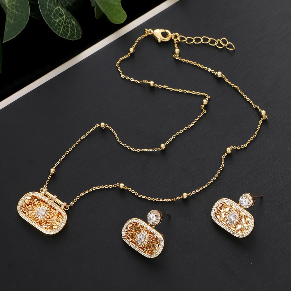 

Роскошное геометрическое короткое ожерелье с цветком, серьги с полным паве, кубический цирконий, комплект ювелирных изделий для помолвки и вечеринки для женщин в Дубае, S421