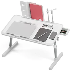 Laptop Lap Desk, Laptop Bed Tray Table, Adjustable Lap Desk with Light Fan, Folding Laptop Desk for Bed with USB