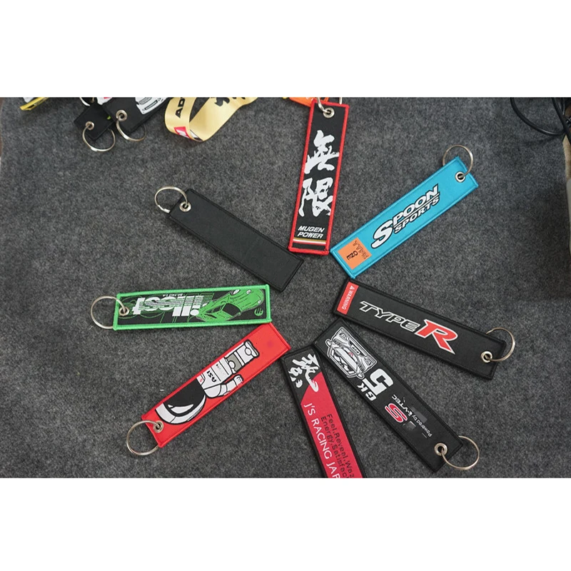 JDM Racing Rock Fashion Tags Keychain Rectangle Polyester Embroidery motorcycle auto key ring car accessories