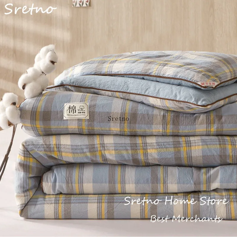 

SRETNO New 100% Cotton Quilt Comforter Soft and Comfortable Four Seasons Bedding Handmade Duvet Core Winter Thicken Bedding set