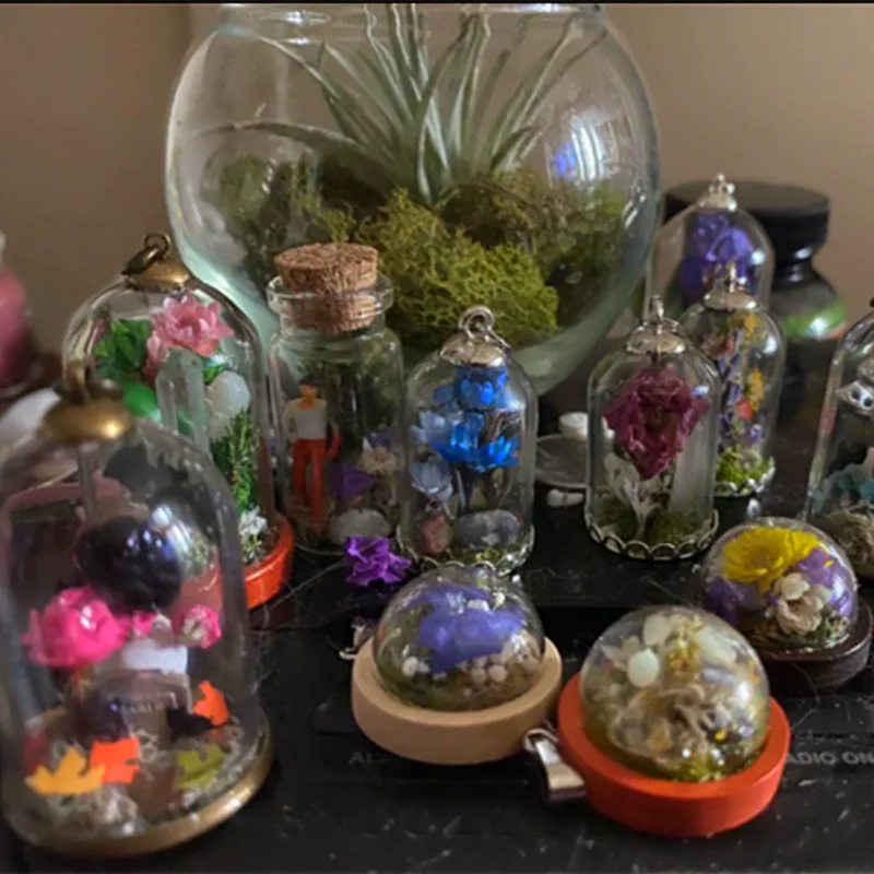 2sets 38*25mm Tube Glass Globe Bottle Wood Base Beads Cap Set Glass Ball Glass Vial Cover Dome Glass Bottle Cute Charms