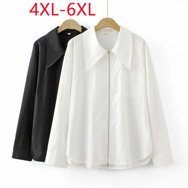 

New 2023 Ladies Spring Autumn Plus Size Tops For Women Large Size Blouse Long Sleeve Zipper Black Shirt 3XL 4XL 5XL 6XL