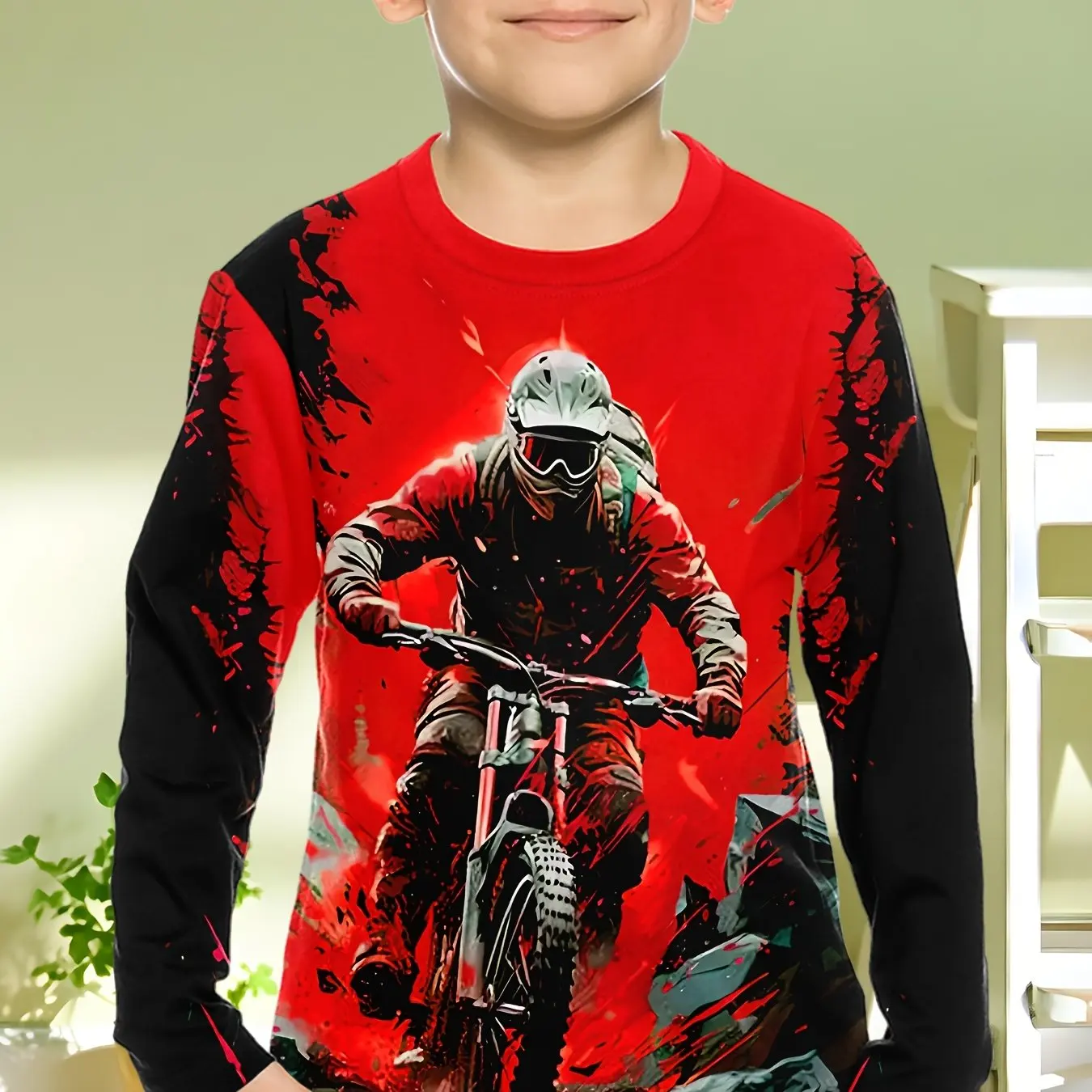 Kinderkleidung Jungen T-Shirt Langarm 3D Modisch Dirt Bike Grafik Kinder Ganzjahreskleidung Lässige Alltagspullover Tops