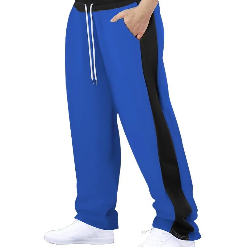 American-style men's long pants, autumn patchwork, color-blocked loose straight-leg drawstring men's casual pants