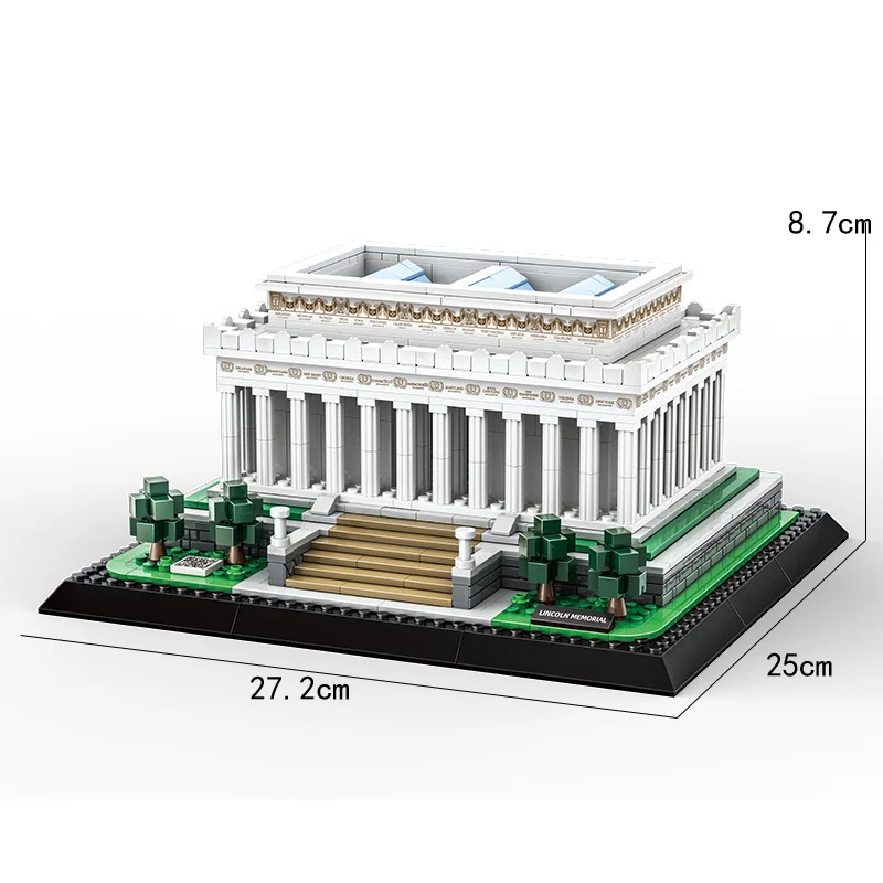 Architettura storica moderna di fama mondiale Modello di blocco Lincoln Memorial Washington Collezione di giocattoli in mattoni degli Stati Uniti