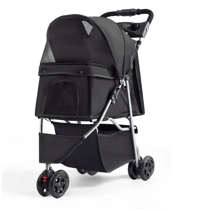 Three-wheeled pet cart Small and medium-sized lightweight one-click folding outdoor pet cart Teddy cat and dog universal trolley