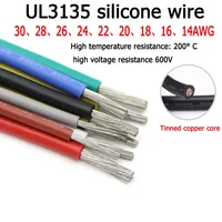 1M UL3135  Soft Cable Flexible Silicone Electronic Copper Wire 30 28 26 24 22 20 -10 AWG   High Temperature Resistant