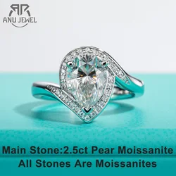 AnuJewel 2.5ct Pear Moissanite Halo Engagement Ring 925 Sterling Silver D Color Lab Created Diamond Wedding Rings For Women