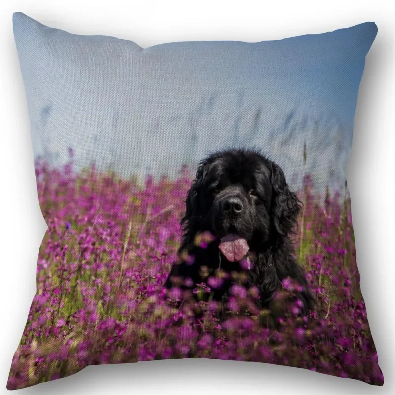 

New Custom Newfoundland Dog Pillowcase Cotton Linen Fabric Square Zipper Pillowcase 45X45cm Wedding Decorative Pillow Cover