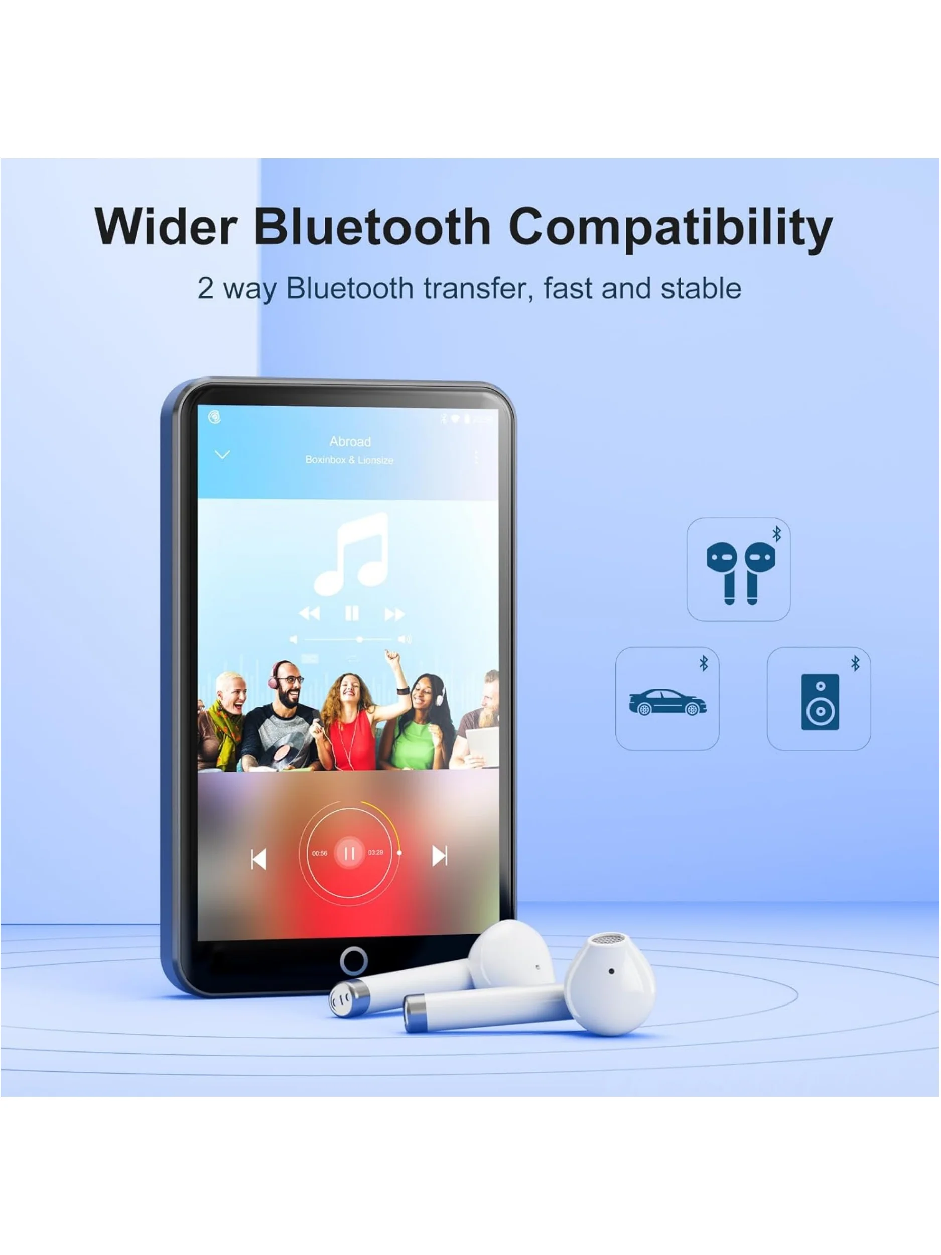 Lecteur MP3 avec Bluetooth et WiFi, lecteur de musique à écran tactile de 4 pouces, Android 9.0 MTK 8 Core, lecteur MP4 avec Spotify, Audible, Deezer, Am