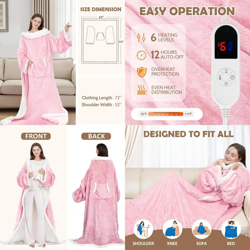

Heated Blanket with Sleeves, 52x72, 6 Heat Settings, 12-Hour Timer, Fleece & Sherpa Pink