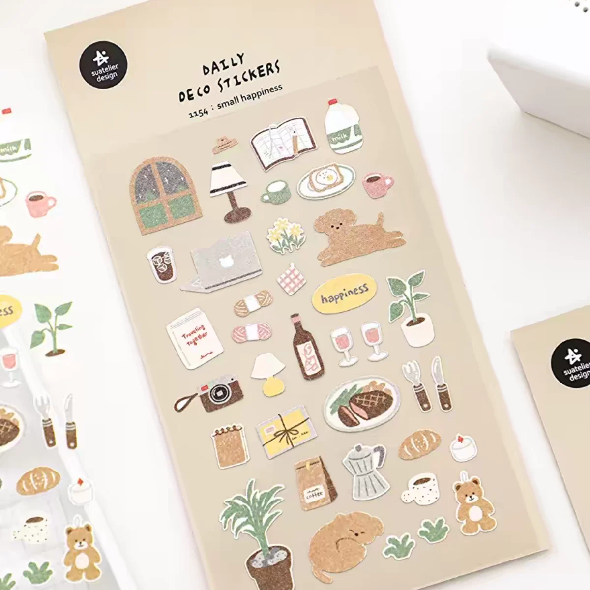 Koreańskie importowane naklejki Suatelier Small Happiness Kawaii, papierowe naklejki do scrapbookingu, DIY, do dziennika, artykuły papiernicze, naklejki dekoracyjne, artykuły szkolne.