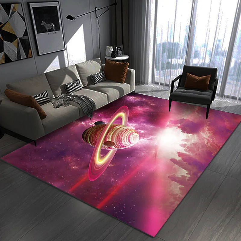 

3D Star Sky Printed Carpets For Kids Room Bedside Play Mat Soft Flannel Space Carpet Bedroom Hallway Non-slip Area Rugs Washable