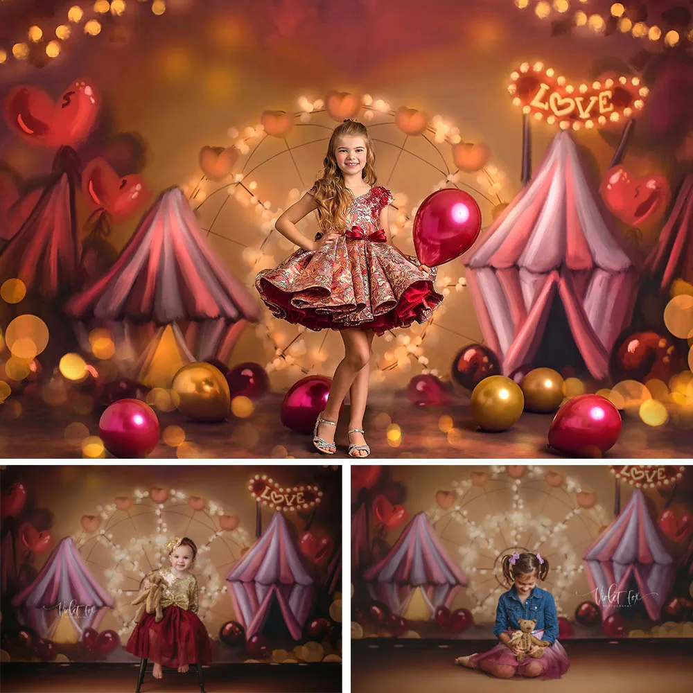 

Valentine's Day Backdrops Photography Props You Win My Heart Ferris Wheel Kids Birthday Cake Smash Decor Circus Photo Background