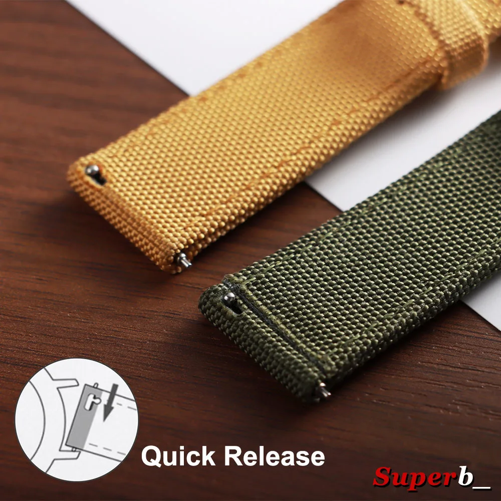 Waterproof Sailcloth Watch Band Quick Release 20mm 22mm Watch Strap Black Double-Sided Nylon Watchband for Blancpain for Omega view 4