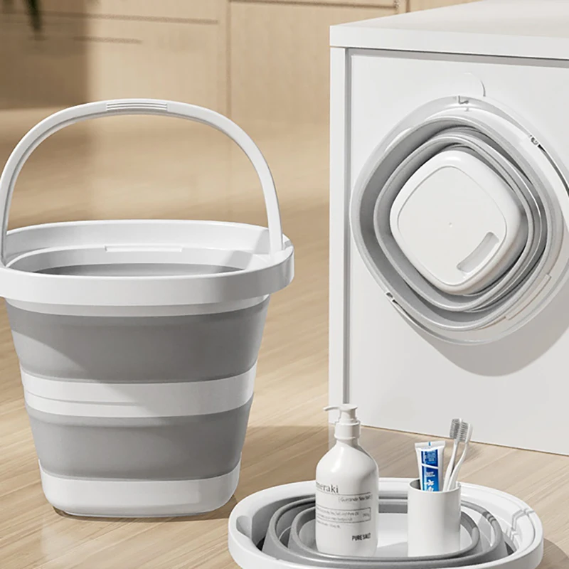 Cubo plegable, cubo de agua plegable, cubo de viaje de plástico con asa, suministros para el hogar para acampar al aire libre