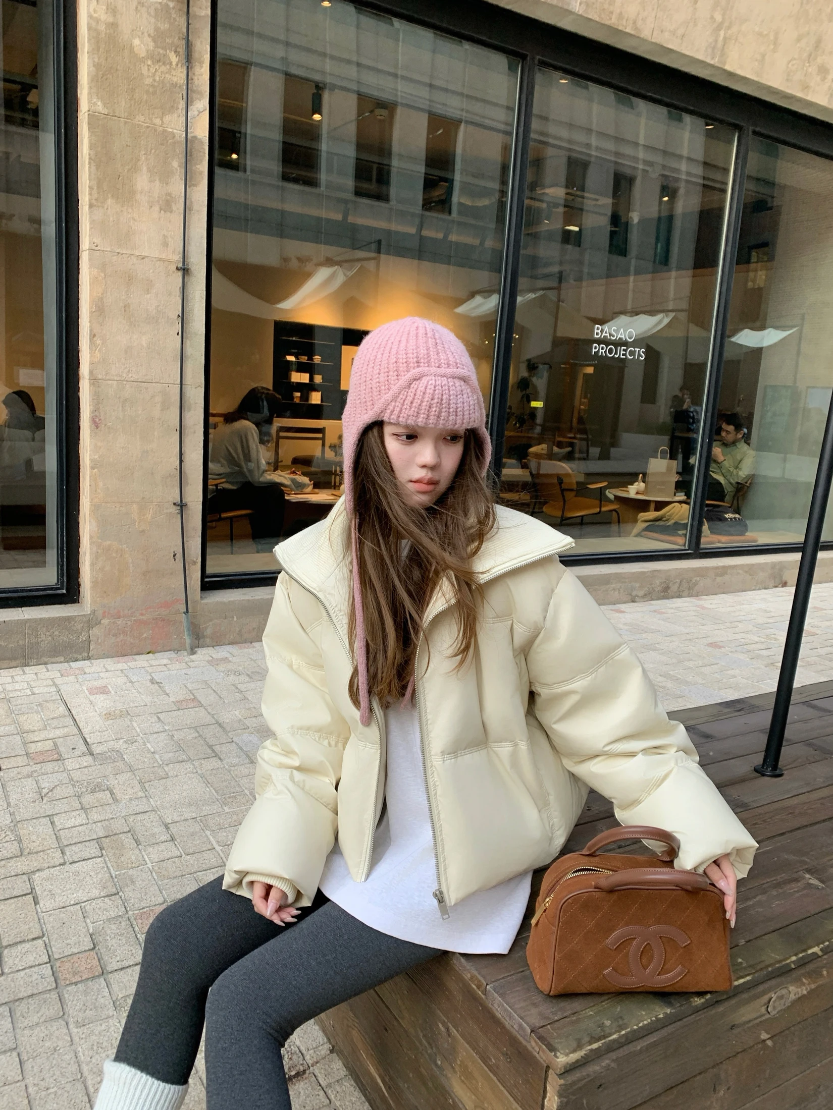 

TeeH White Collar ort down Jaet Women's Winter Faion Loose Thi Outerwear High-End Feel Knitted Zipper Closure