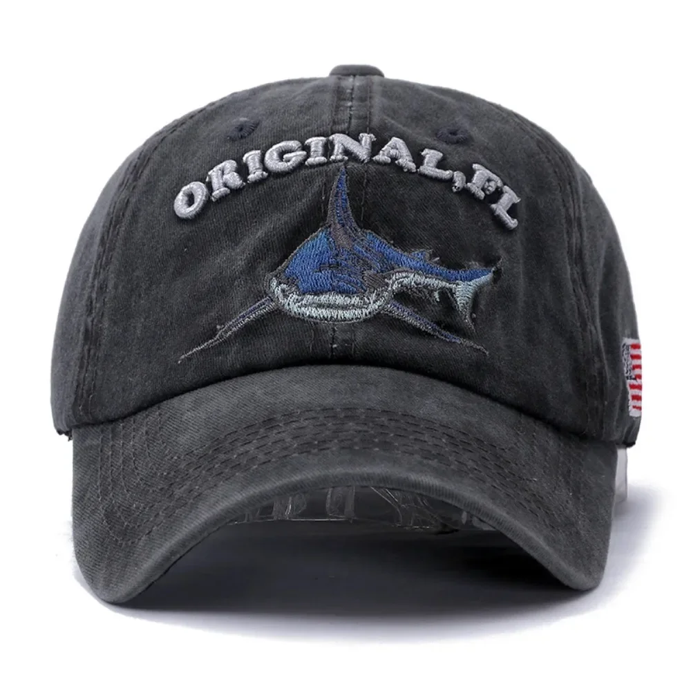 2023 New Designer Black White Animal Shark Embroidery Baseball Hat Snapback Women Bone Vintage Cotton Dad Caps for Men Gorras