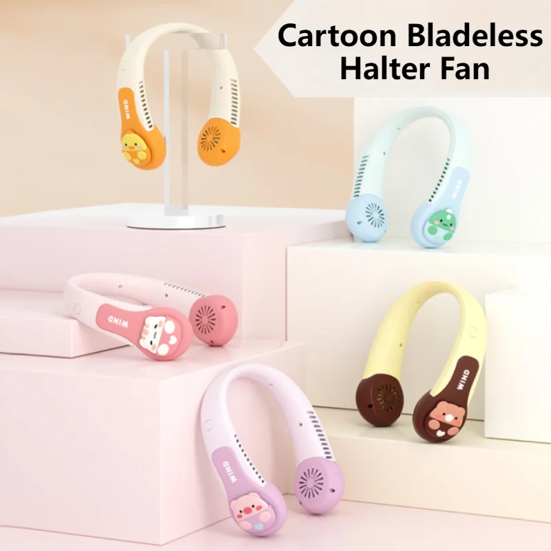 

Беслопастной вентилятор для шеи с мультипликационным износом, перезаряжаемый 3-скоростной вентилятор для детей и взрослых без скручивания волос, с USB зарядкой