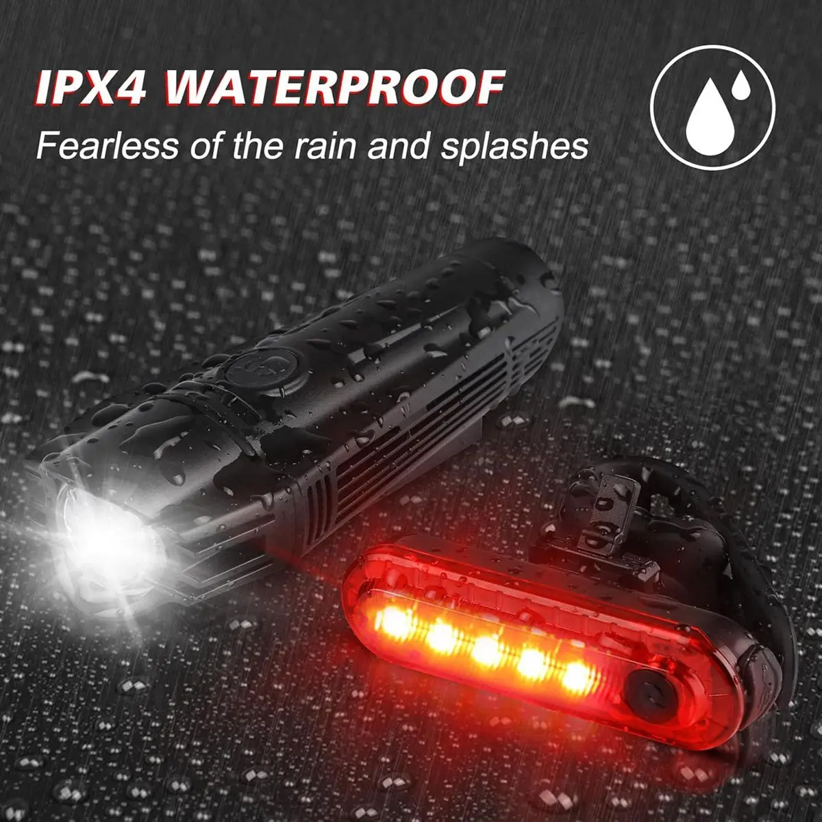 

(ABHW) Ultra Bright USB Rechargeable Bike Light Set, Powerful Bicycle Front Headlight and Back Taillight, 4 Light Modes